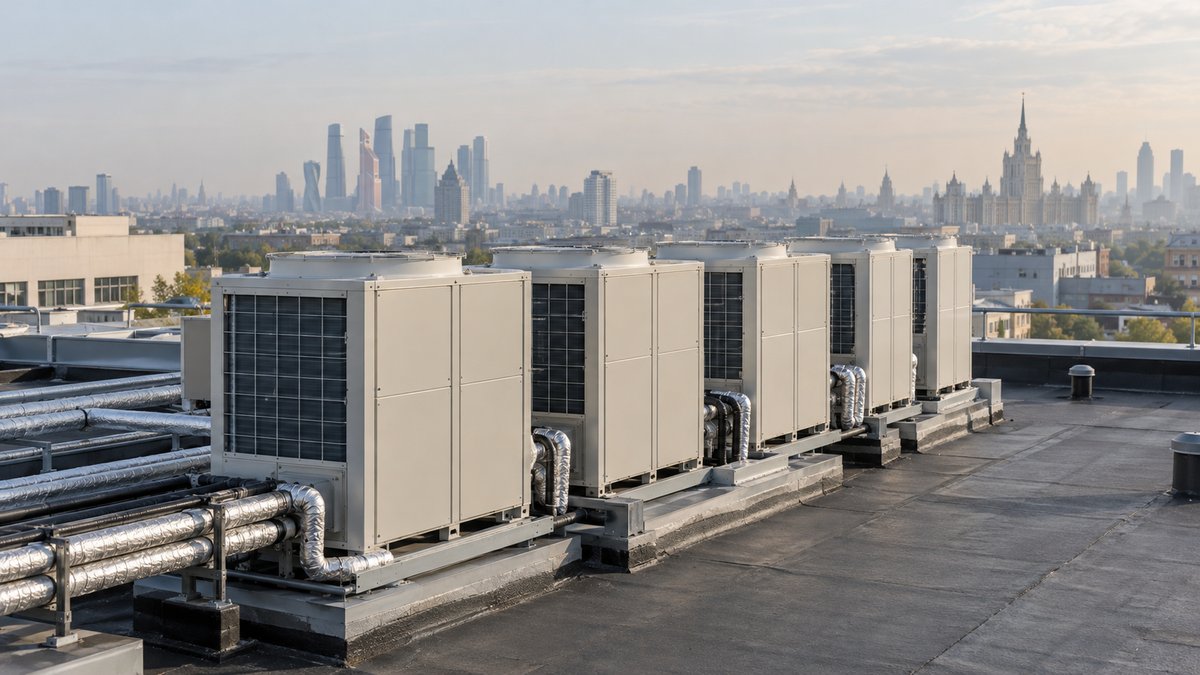 Наружные блоки VRF-системы на крыше офисного здания